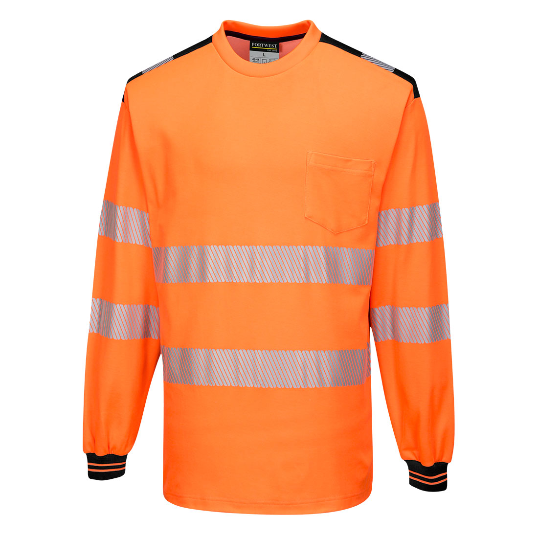 PORTWEST T185 HUOMIO PITKÄH.T-PAITA 5XL HI-VIS ORANSSI/MUSTA